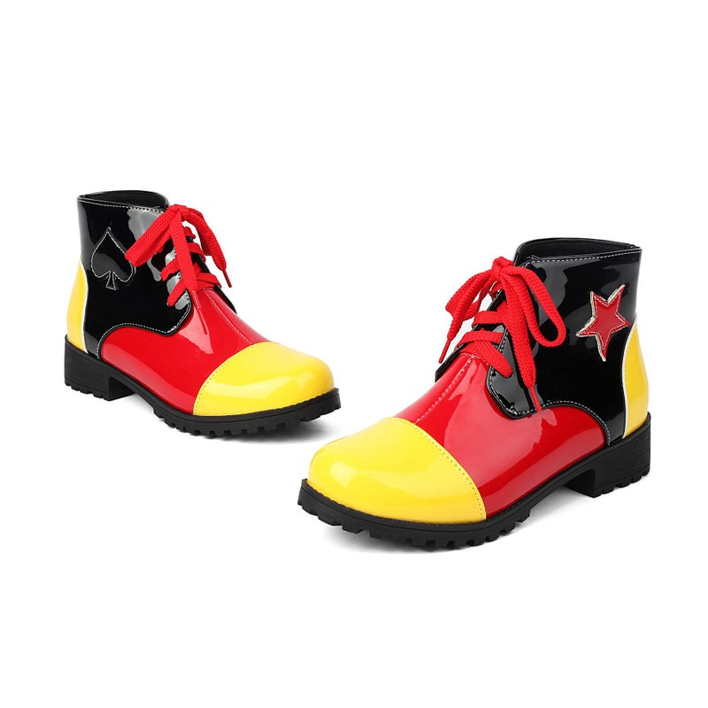 2024 Winter New Short Boots Clown Shoes 40-46 Low Heel Round Head Color Matching Lace-Up Low Tube Women'S Boots - Image 1