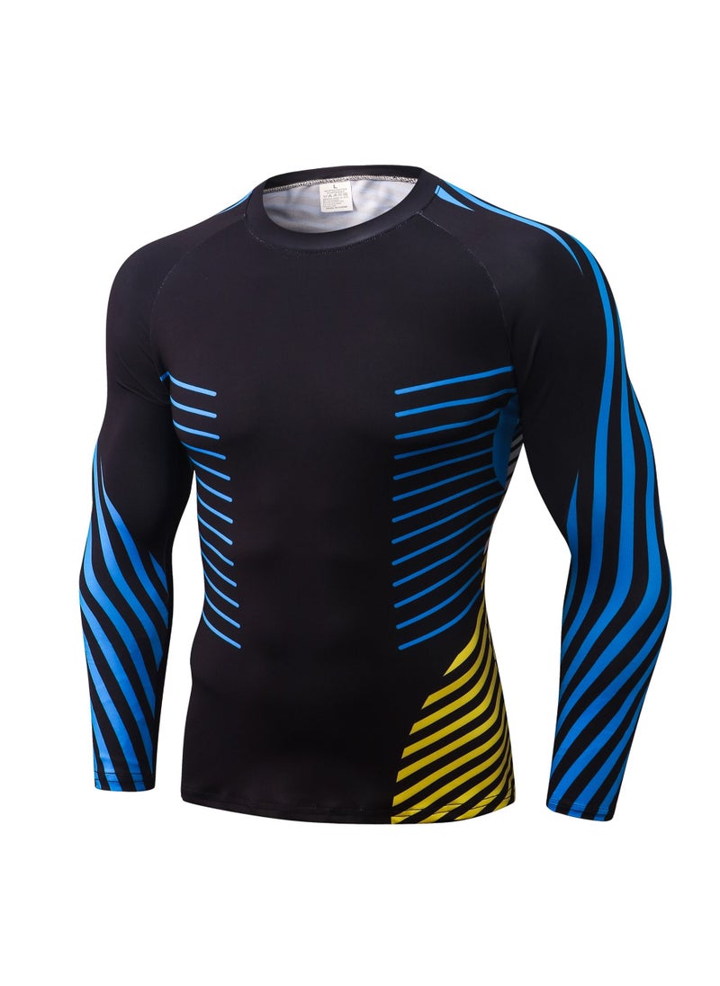 Loquat Men Quick Dry Breathable Long Sleeve T-Shirt Black/Blue  - Image 1