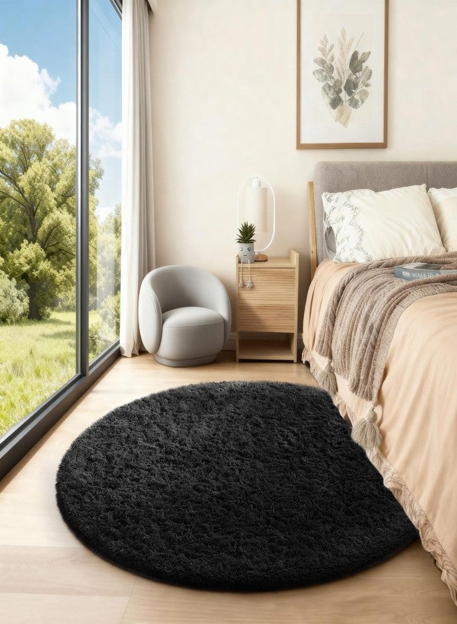 Ophanie Round Rug 4Ft Black Circle Area Rug, Room Decor for Men, Fluffy Fuzzy Bedroom Carpet, Plush Soft Shaggy Living Room Rugs for Kids Home Decor Aesthetic, Nursery - Image 5