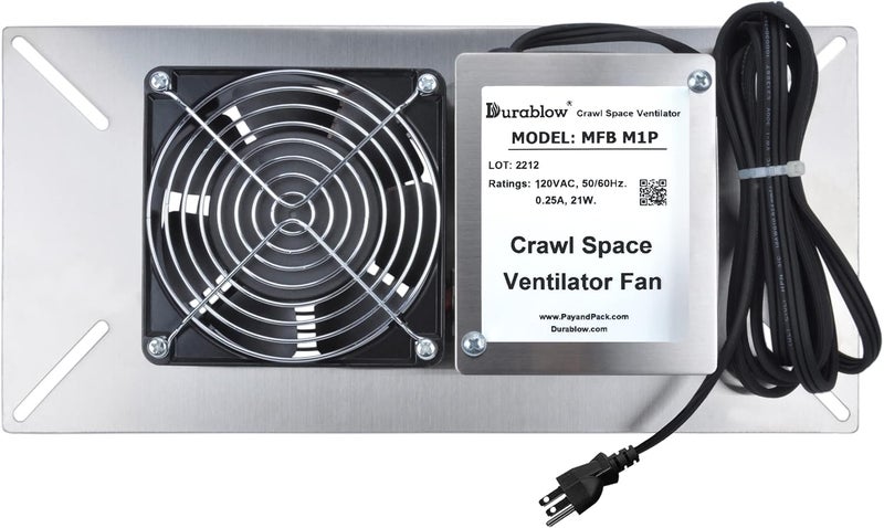 Durablow M1P 110 CFM Air-Out Stainless Steel Crawl Space Vent Fan, Foundation Vent, Radon Mitigation, for Crawl Space Exhaust Fan, Basement Ventilation Fan, Attic, Garage (Stainless steel, M1P) - Image 1