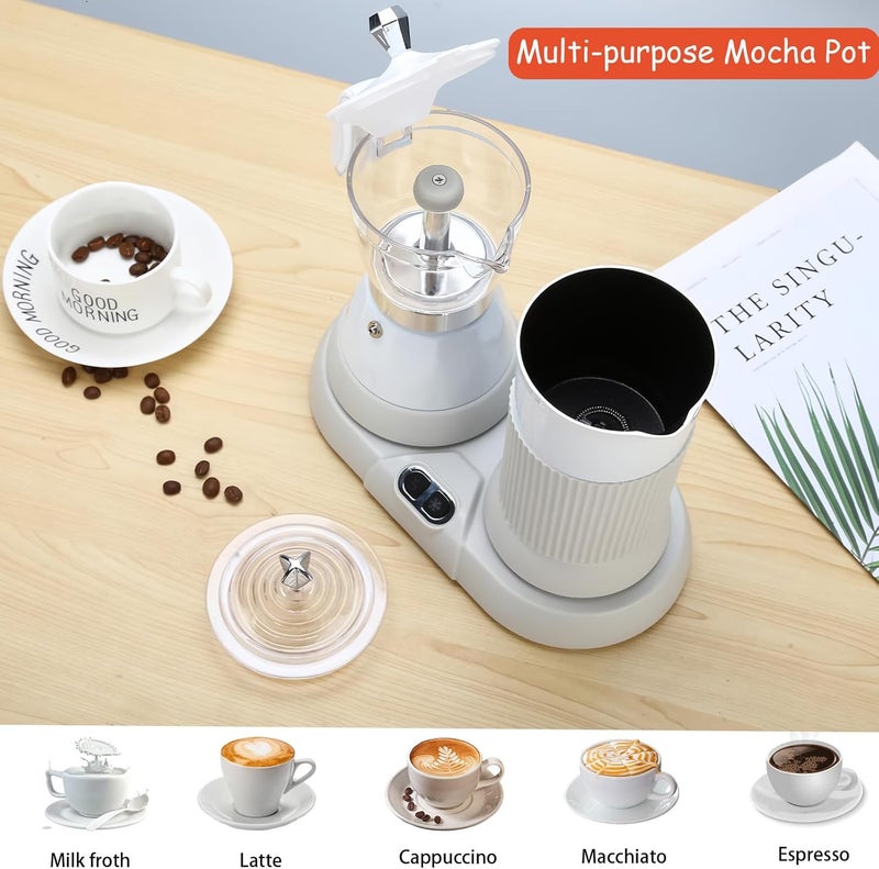 DITOSH Espresso Maker with Milk Frother Electric Moka Pot 2-in-1 Espress Machine Aluminium One-Touch Operation Milk Froth Fine and Dense White 110V - Image 4