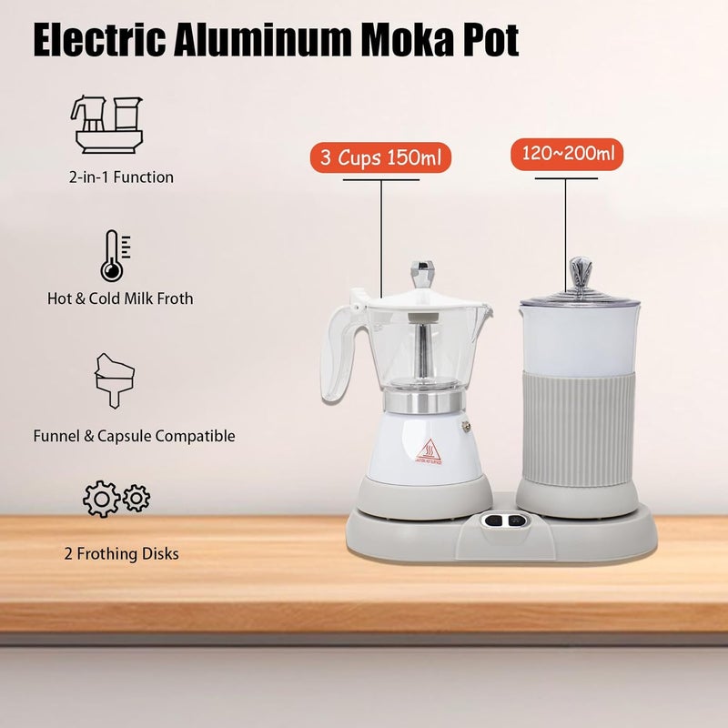 DITOSH Espresso Maker with Milk Frother Electric Moka Pot 2-in-1 Espress Machine Aluminium One-Touch Operation Milk Froth Fine and Dense White 110V - Image 3