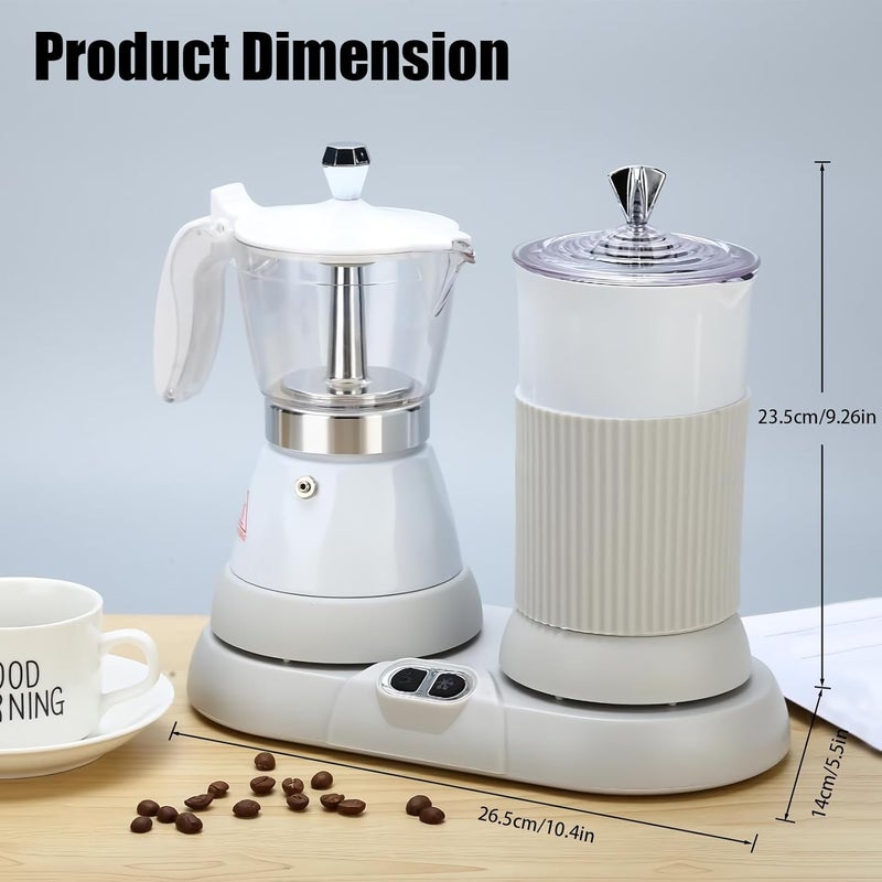 DITOSH Espresso Maker with Milk Frother Electric Moka Pot 2-in-1 Espress Machine Aluminium One-Touch Operation Milk Froth Fine and Dense White 110V - Image 2