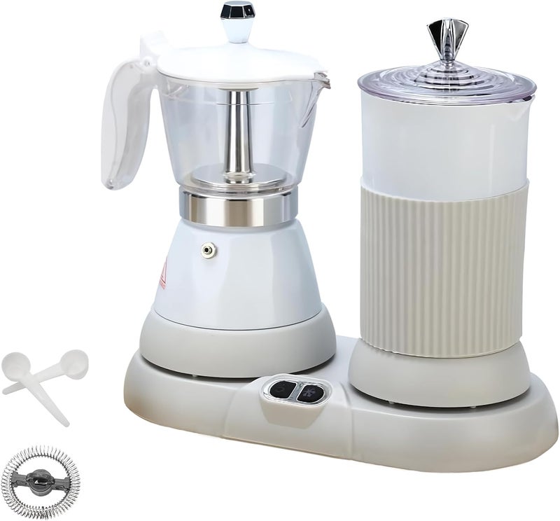 DITOSH Espresso Maker with Milk Frother Electric Moka Pot 2-in-1 Espress Machine Aluminium One-Touch Operation Milk Froth Fine and Dense White 110V - Image 1