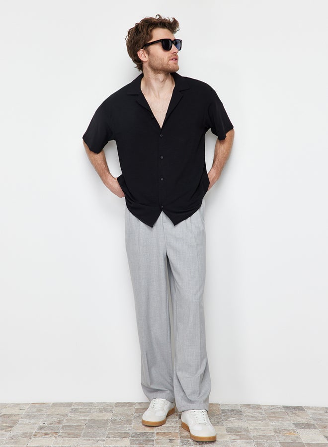 trendyol Black Black Oversize Fit Summer Short Sleeve Linen Look Shirt Shirt TMNSS24GO00019 - Image 2