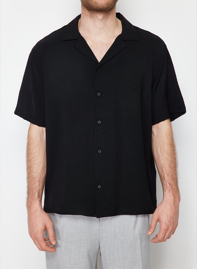 trendyol Black Black Oversize Fit Summer Short Sleeve Linen Look Shirt Shirt TMNSS24GO00019 - Image 4