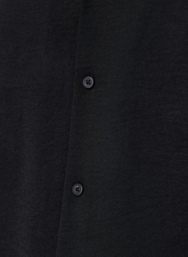 trendyol Black Black Oversize Fit Summer Short Sleeve Linen Look Shirt Shirt TMNSS24GO00019 - Image 5