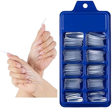 AMNI 100 x Natural Look False Nail Tips 10 Sizes Matte Full Cover Long StilettoPointy Fake Nails Art Manicure Coffin Hight Quality French Nail UK COFFIN CLEAR - Image 1