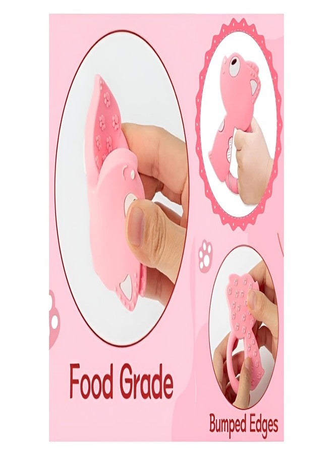 Rukan Teether 0 to 6 Months Baby Toys Multi Textured Soft Newborn Chew Toy for Soothe Gums, Perfect for 6 to 12 Months BPA Free, Easy to Clean - NO Choke Safe Design, Cat & Squirrel (Pink) 2-Pack - Image 4