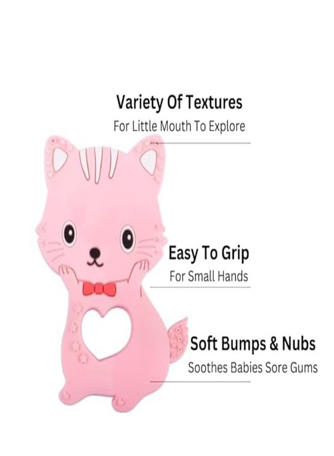 Rukan Teether 0 to 6 Months Baby Toys Multi Textured Soft Newborn Chew Toy for Soothe Gums, Perfect for 6 to 12 Months BPA Free, Easy to Clean - NO Choke Safe Design, Cat & Squirrel (Pink) 2-Pack - Image 3