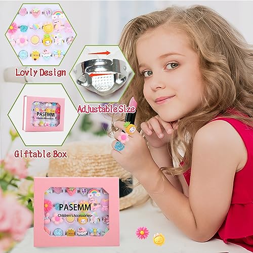 PASEMM 24pcs Little Girl Jewel Rings, Adjustable, No Duplication Kids Play Ring in Box,Pretend Play and Dress Up Rings for 4-12 Year Old Girl Birthday Christmas Holiday Gifts - Image 3