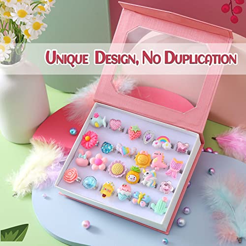 PASEMM 24pcs Little Girl Jewel Rings, Adjustable, No Duplication Kids Play Ring in Box,Pretend Play and Dress Up Rings for 4-12 Year Old Girl Birthday Christmas Holiday Gifts - Image 2