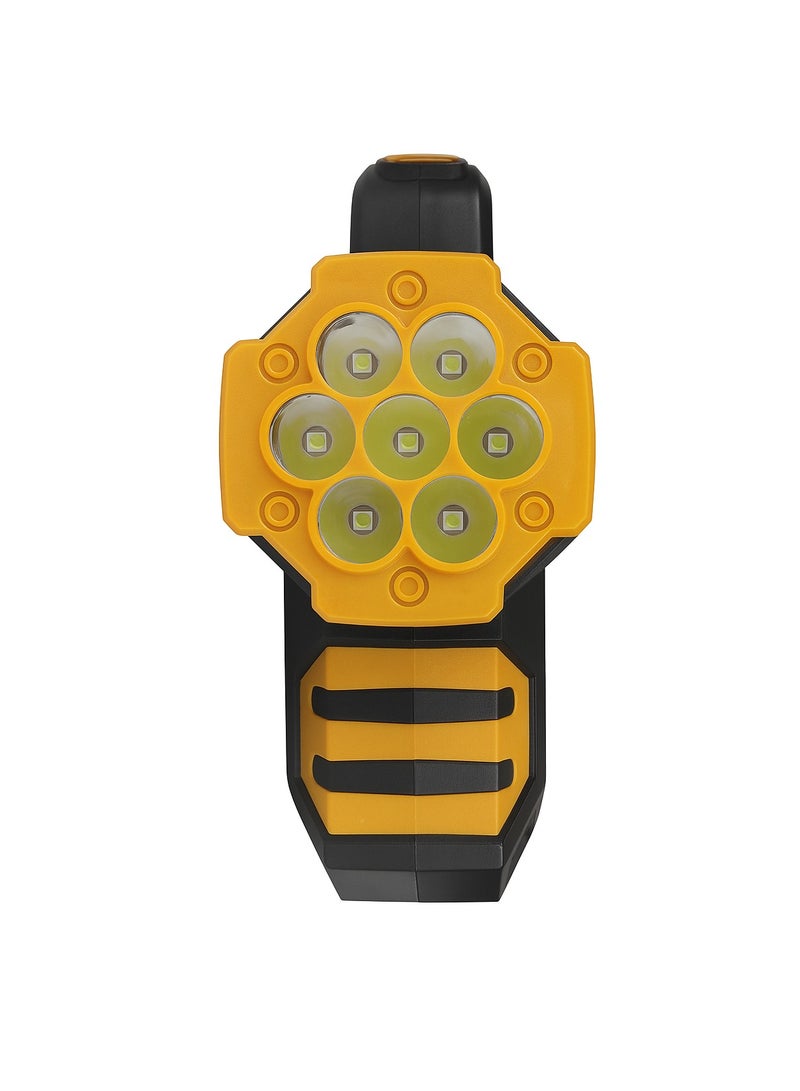A versatile solar-powered and regular charging emergency flashlight used as a charging power bank with different light levels: strong, medium, and dim. It is equipped with a large internal battery that lasts for long periods of time after being fully charged. It features a fashionable design and all-factor resistant materials, and a handle that is comfortable to use. - Image 5