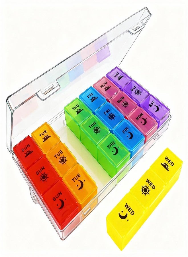 Acquwistach Weekly Pill Organizer 3 Times a Day, 7-Day Moisture-Proof Pill Box with 21 Compartments, Portable Travel Container for Vitamins Fish Oil Compartments Supplements(Color - Image 1
