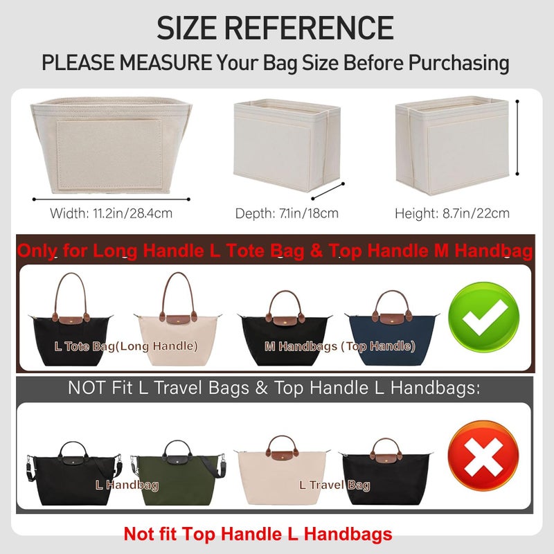 OAikor Felt Purse Organizer Insert for Longchamp Le Pliage L Tote Bag & M Handbag, Zipper Long Champ Bag Organizer Insert with Cup Holder, Women Bags Divider Shaper with 8 Compartments (Beige,L) - Image 2