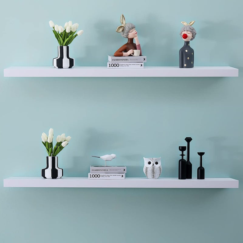 WELLAND 36 inch White Mission Floating Shelves for Wall, Bathroom Wall Mount Shelves, Wood Modern Display Shelves, Book Shelves,for Bedroom,Living Room and Kitchen - Image 5