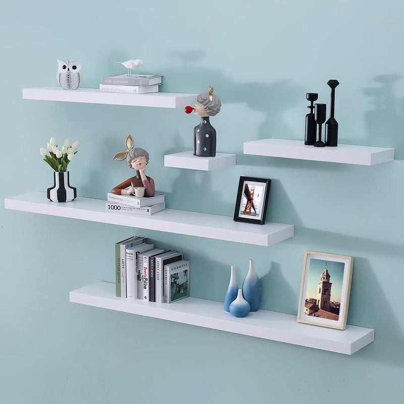 WELLAND 36 inch White Mission Floating Shelves for Wall, Bathroom Wall Mount Shelves, Wood Modern Display Shelves, Book Shelves,for Bedroom,Living Room and Kitchen - Image 3