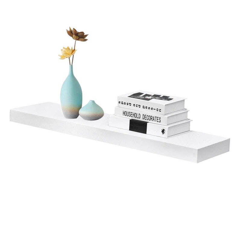 WELLAND 36 inch White Mission Floating Shelves for Wall, Bathroom Wall Mount Shelves, Wood Modern Display Shelves, Book Shelves,for Bedroom,Living Room and Kitchen - Image 1