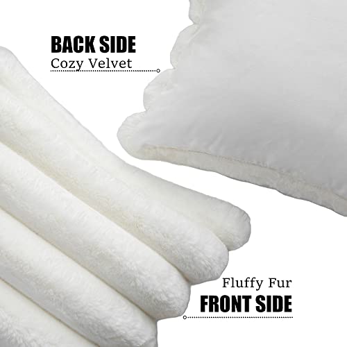 Neelvin Cream White Faux Fur Cozy Soft Striped Decorative Throw Pillow Covers 18x18 inch Set of 2,Velvet Pillowcase Cushion Case for Sofa Couch - Image 2