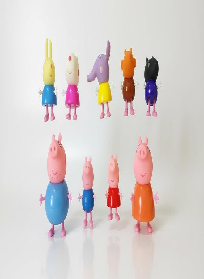 BRAVIADECOR BRAVIA Pig Family Toy Set of 9 Cartoon Figures - Movable Poseable Animal Family & Friends Figurines, Pretend Play Figure Set for Kids, Toy for Boys Girls 3+ Years, Birthday Return Gift - Image 3