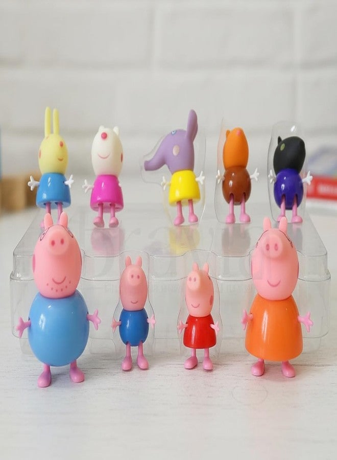 BRAVIADECOR BRAVIA Pig Family Toy Set of 9 Cartoon Figures - Movable Poseable Animal Family & Friends Figurines, Pretend Play Figure Set for Kids, Toy for Boys Girls 3+ Years, Birthday Return Gift - Image 1