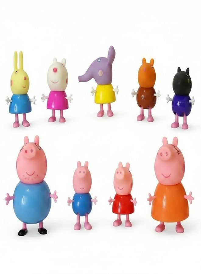 BRAVIADECOR BRAVIA Pig Family Toy Set of 9 Cartoon Figures - Movable Poseable Animal Family & Friends Figurines, Pretend Play Figure Set for Kids, Toy for Boys Girls 3+ Years, Birthday Return Gift - Image 2