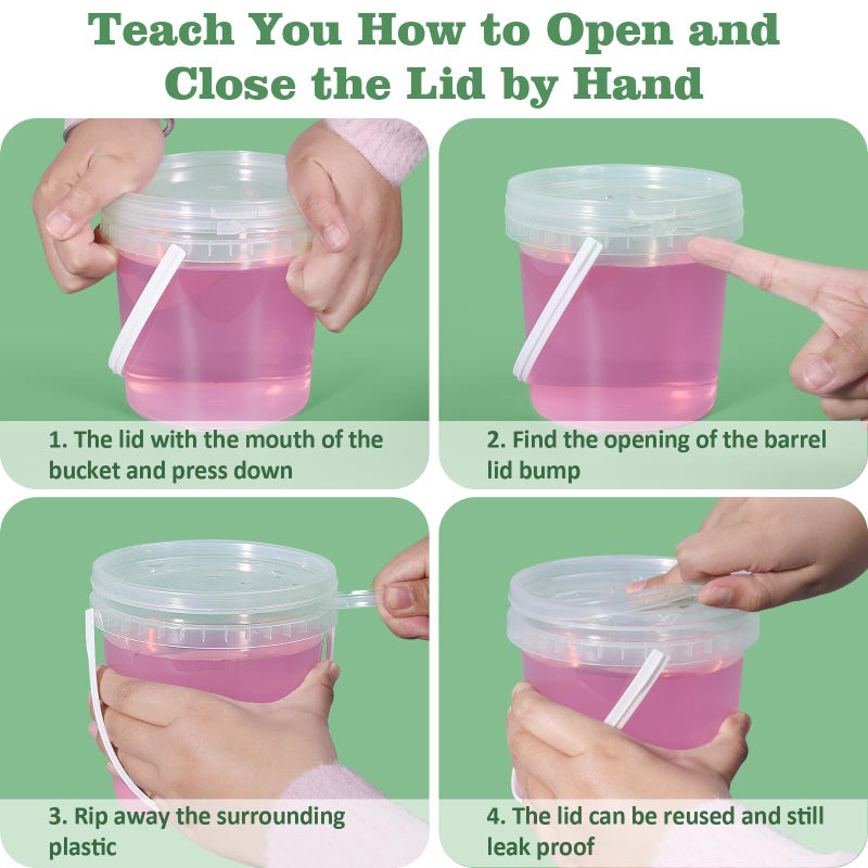 ASEVAT Airtight Clear Plastic Bucket with Lid, Ice Buckets for Parties, Reusable Ice Cream Tub with Handle, Food Storage Container, Food Grade Freezer and Microwave Safe for Sauce, Soup (16 OZ/500 ML) - Image 3