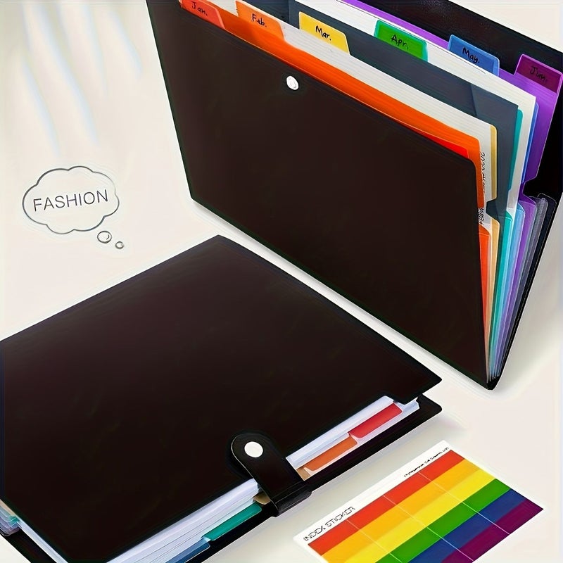 A4 24-Page Accordion Folder Black 7 Color Labels Snap Closure Student Exam File Organizer - Image 1