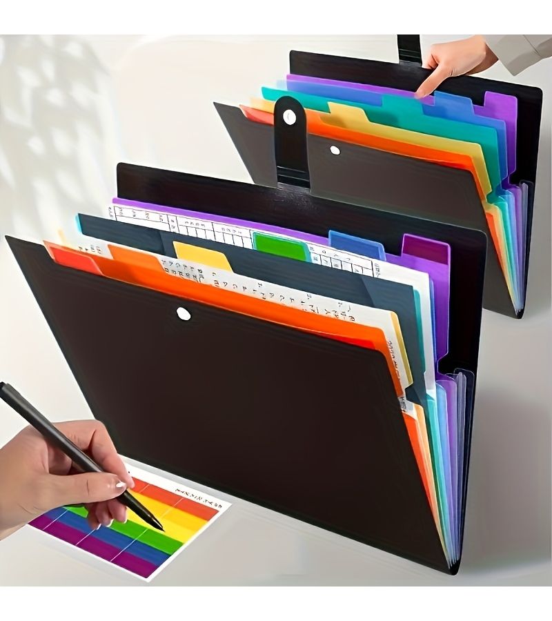 A4 24-Page Accordion Folder Black 7 Color Labels Snap Closure Student Exam File Organizer - Image 4