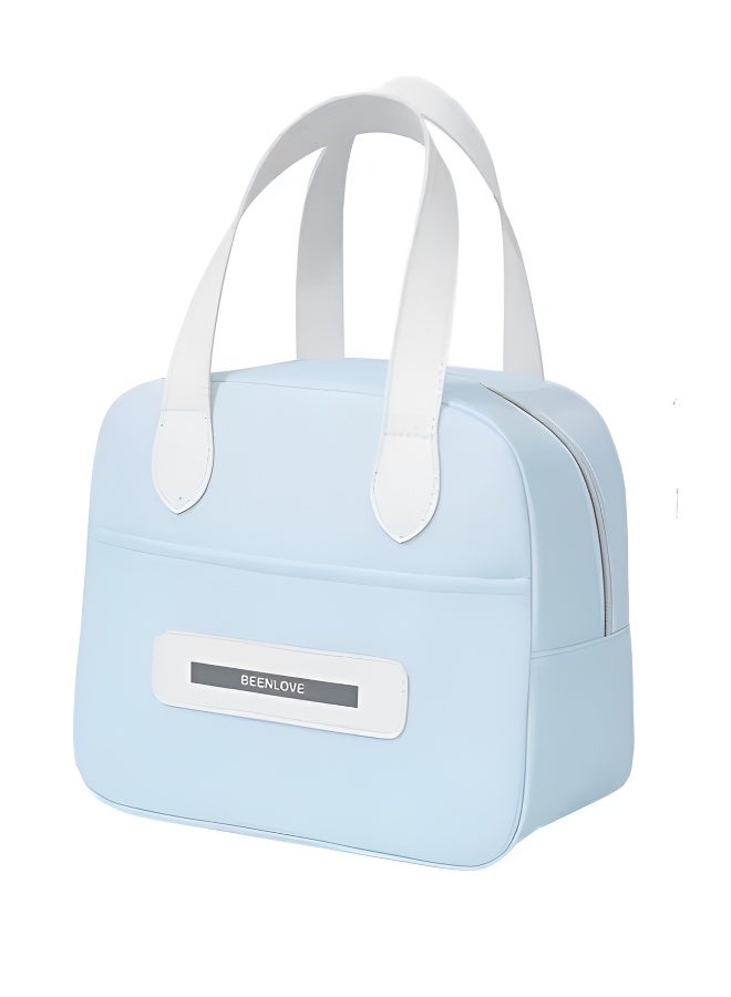 توشيونيكس حقيبة غداء معزولة بمقبض جلدي – حقيبة حرارية من قماش أوكسفورد مع جيب وسحاب – للمكتب، المدرسة، الوجبات – الحجم 22.5×15×21 سم – السعة 7 لتر - Image 1