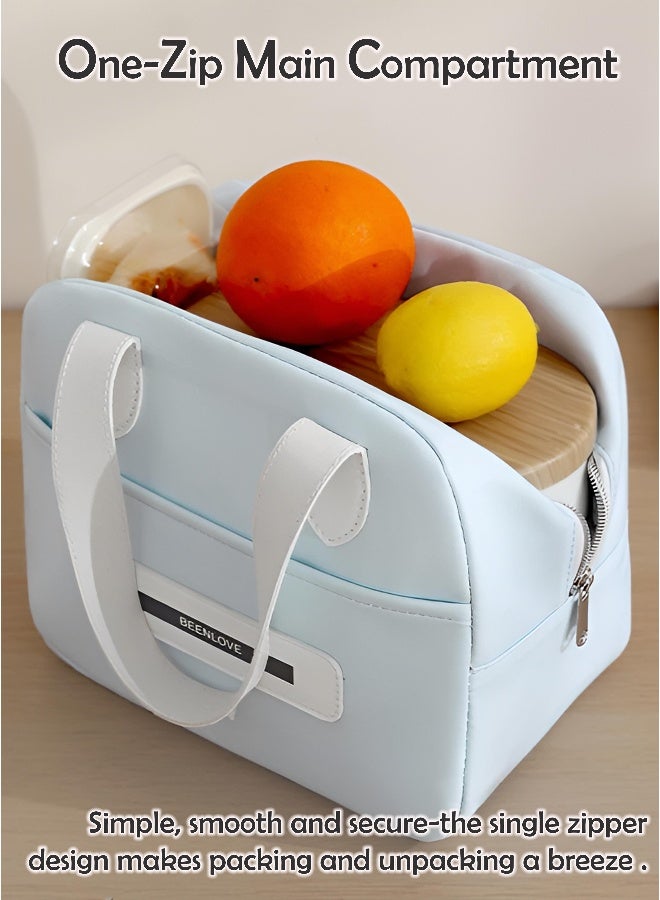 توشيونيكس حقيبة غداء معزولة بمقبض جلدي – حقيبة حرارية من قماش أوكسفورد مع جيب وسحاب – للمكتب، المدرسة، الوجبات – الحجم 22.5×15×21 سم – السعة 7 لتر - Image 4