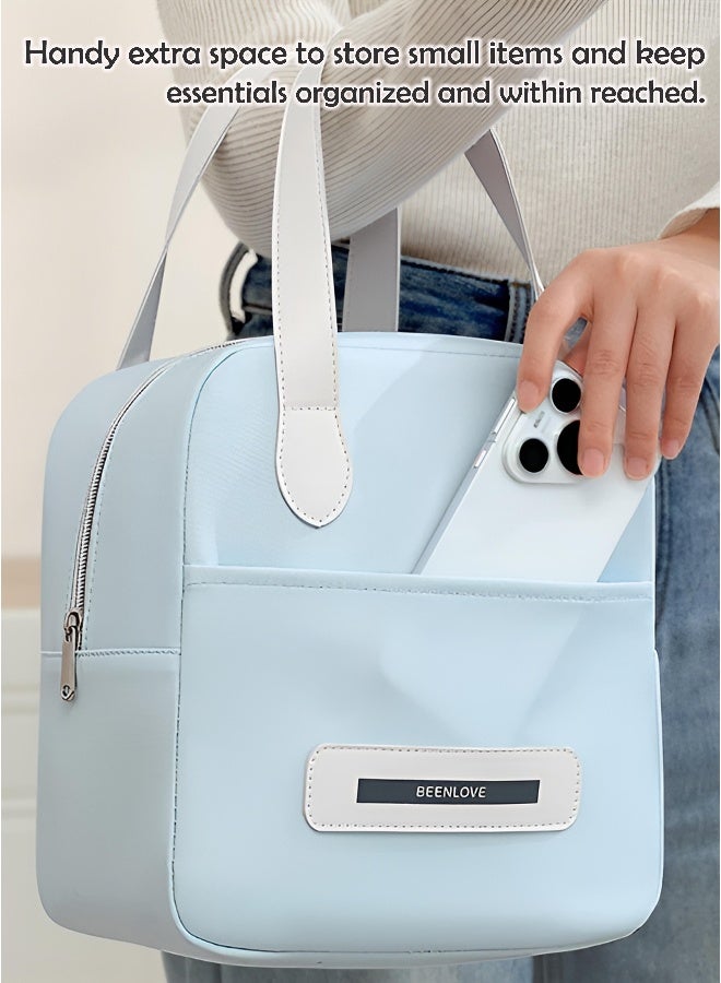 توشيونيكس حقيبة غداء معزولة بمقبض جلدي – حقيبة حرارية من قماش أوكسفورد مع جيب وسحاب – للمكتب، المدرسة، الوجبات – الحجم 22.5×15×21 سم – السعة 7 لتر - Image 2