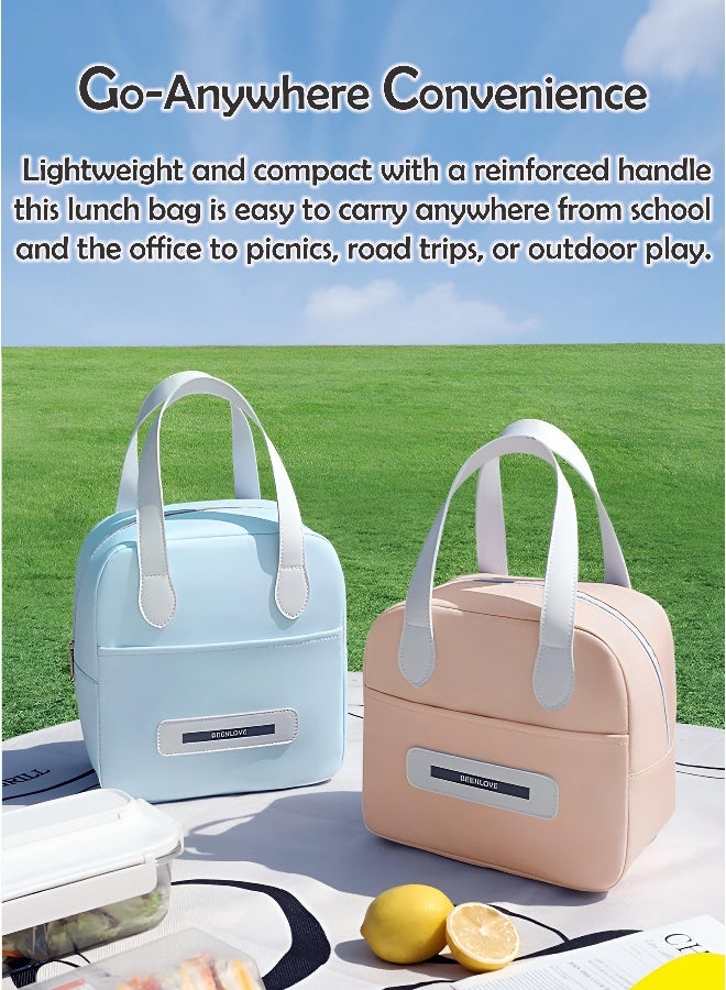 توشيونيكس حقيبة غداء معزولة بمقبض جلدي – حقيبة حرارية من قماش أوكسفورد مع جيب وسحاب – للمكتب، المدرسة، الوجبات – الحجم 22.5×15×21 سم – السعة 7 لتر - Image 3