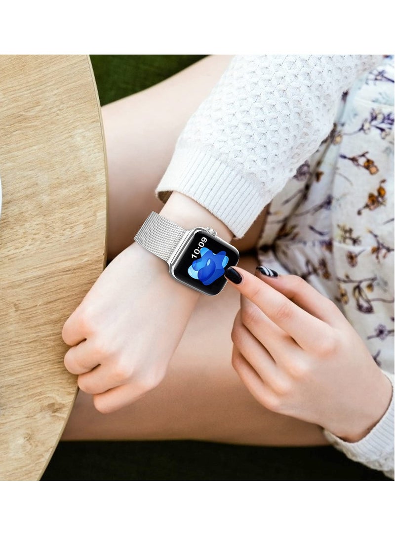 أنيوغرو متوافق مع سوار ساعة Apple Watch 42 مم 41 مم 41 مم 40 مم 40 مم 38 مم للنساء والرجال، سوار معصم مغناطيسي من الفولاذ المقاوم للصدأ معدني متوافق مع iWatch Series 10 9 9 8 8 7 6 6 5 4 4 3 2 1 SE فضي - Image 3