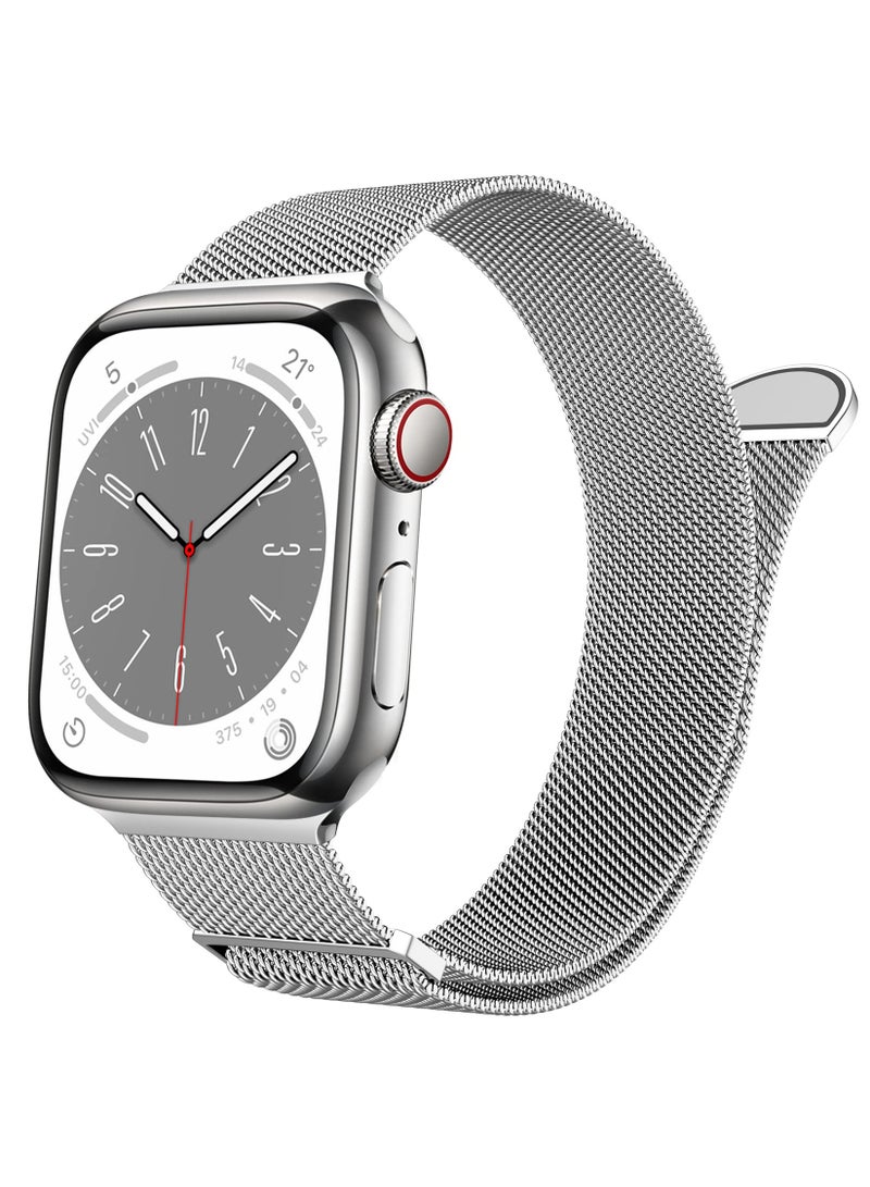 أنيوغرو متوافق مع سوار ساعة Apple Watch 42 مم 41 مم 41 مم 40 مم 40 مم 38 مم للنساء والرجال، سوار معصم مغناطيسي من الفولاذ المقاوم للصدأ معدني متوافق مع iWatch Series 10 9 9 8 8 7 6 6 5 4 4 3 2 1 SE فضي - Image 1