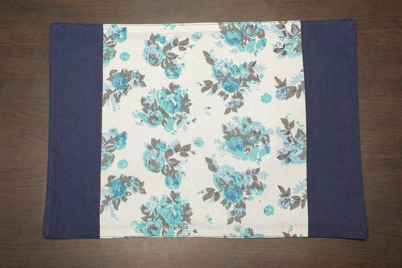 Dekor World Floral Printed Blue Table Cover with Place Mat (Pack of 9) - Image 5