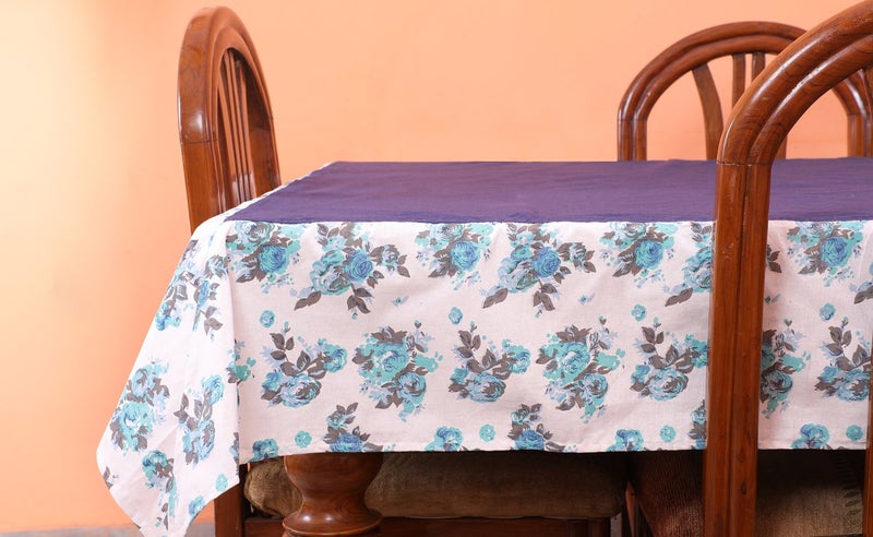 Dekor World Floral Printed Blue Table Cover with Place Mat (Pack of 9) - Image 3