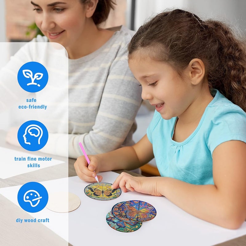 INCOK Butterfly Diamond Art Painting Coasters - 8 PCS Colorful Glass Diamond Art Kits for Adult DIY Drink Coffee Coaster Art Craft Supplies Birthday Christmas Xmas Gift for Women Beginners - Image 3