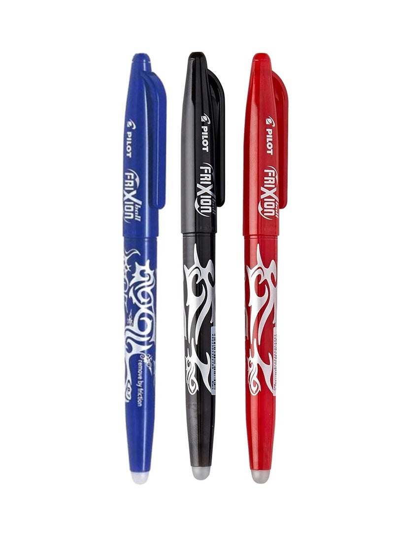 PILOT 3-Piece Frixion Erasable Ball Pen 0.7mm Tip Multicolour  - Image 1