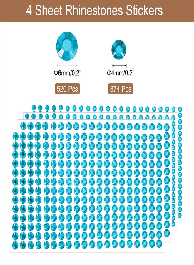 uxcell Craft Rhinestone Stickers, 1394 Pcs (4mm/6mm), 4 Sheet Crystal Round Shape, Self-Adhesive for Nail Art, Makeup, Festivals (Blue) - Image 2