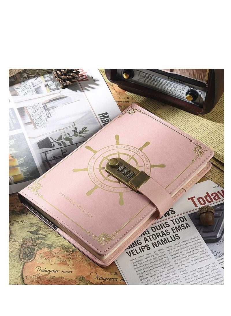 A5 Retro Casual Style Password Book with Lock Diary Creative Handbook Password Notebook Multifunctional Notepad (pink)