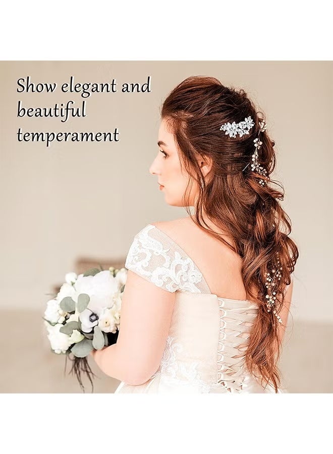 4 Pcs Rhinestone Bridal Hair Clip Flower Wedding Hairpin Bride Pearl Crystal Hair Clips Rhinestone Barrette Elegant Bridal Hairpins Hair Accessories for Women Girls - Image 5