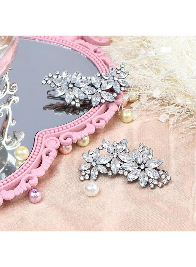 4 Pcs Rhinestone Bridal Hair Clip Flower Wedding Hairpin Bride Pearl Crystal Hair Clips Rhinestone Barrette Elegant Bridal Hairpins Hair Accessories for Women Girls - Image 4