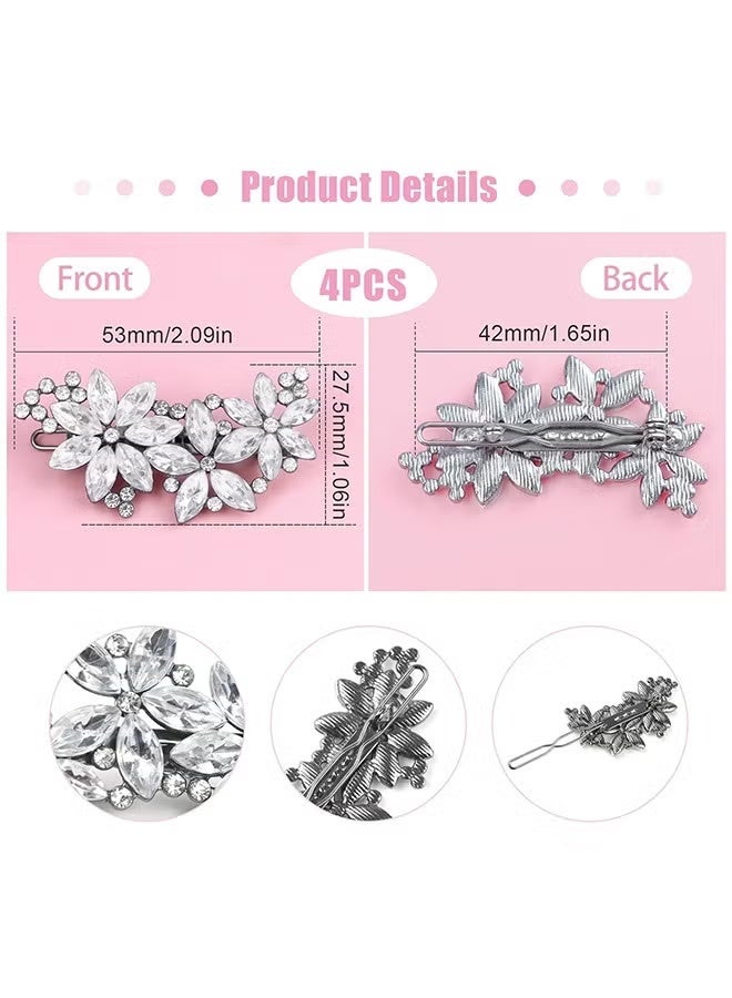 4 Pcs Rhinestone Bridal Hair Clip Flower Wedding Hairpin Bride Pearl Crystal Hair Clips Rhinestone Barrette Elegant Bridal Hairpins Hair Accessories for Women Girls - Image 3