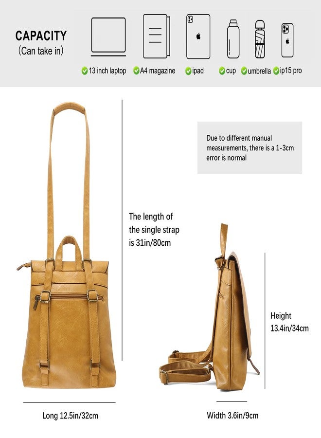 LIKEBAG Backpack Fashion Women Large Multipurpose Design Convertible Satchel Handbags Shoulder Bag Leather Travel Backpack (yellow) - Image 3