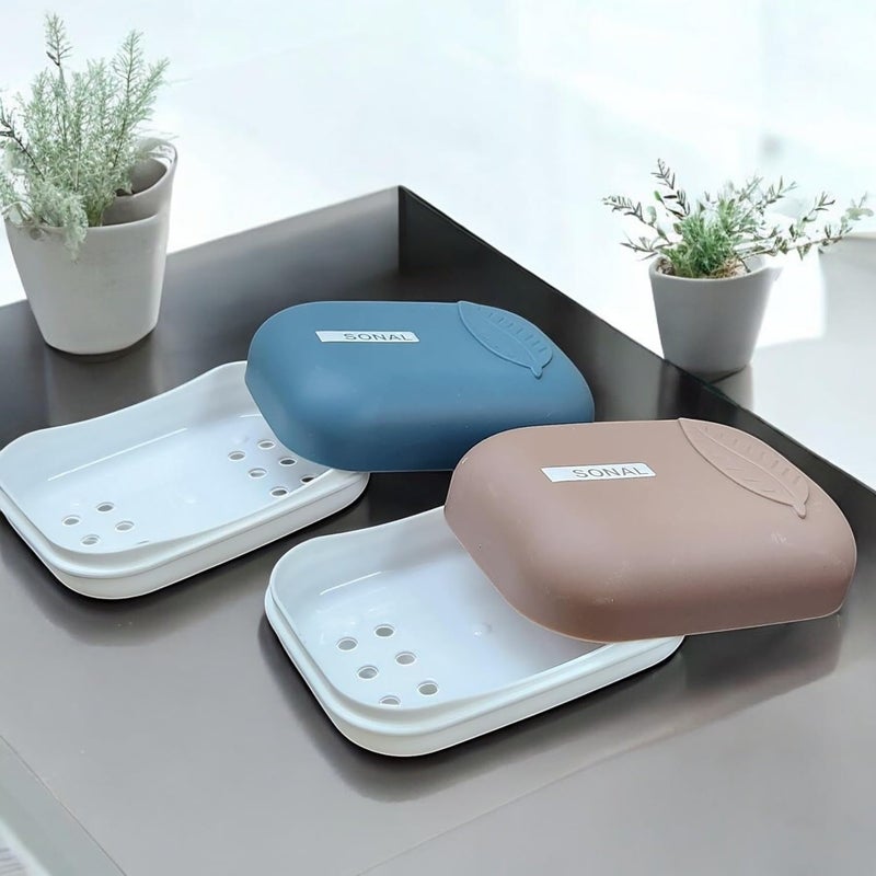 CSM® Soap Case(LEAFSOAP-2) with Lid Soap Holder Soap Dish for Bathroom Kitchen Sink - Set of 2 Pcs, Plastic, Assorted Color - Image 2