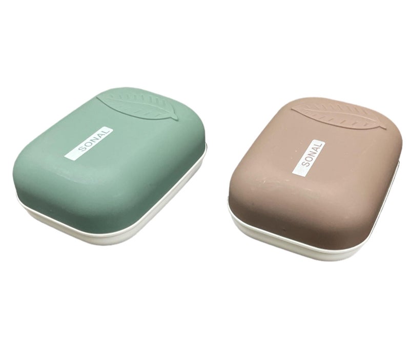 CSM® Soap Case(LEAFSOAP-2) with Lid Soap Holder Soap Dish for Bathroom Kitchen Sink - Set of 2 Pcs, Plastic, Assorted Color - Image 1