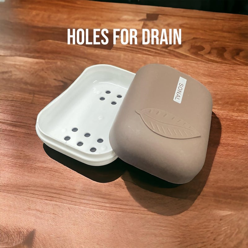 CSM® Soap Case(LEAFSOAP-2) with Lid Soap Holder Soap Dish for Bathroom Kitchen Sink - Set of 2 Pcs, Plastic, Assorted Color - Image 4