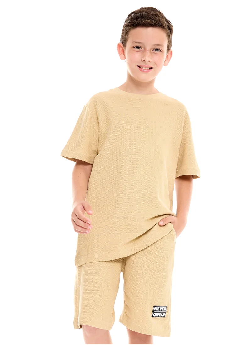 victor and jane Boys 2-Piece Set: T-Shirt & short for (6-12 Years) Beige