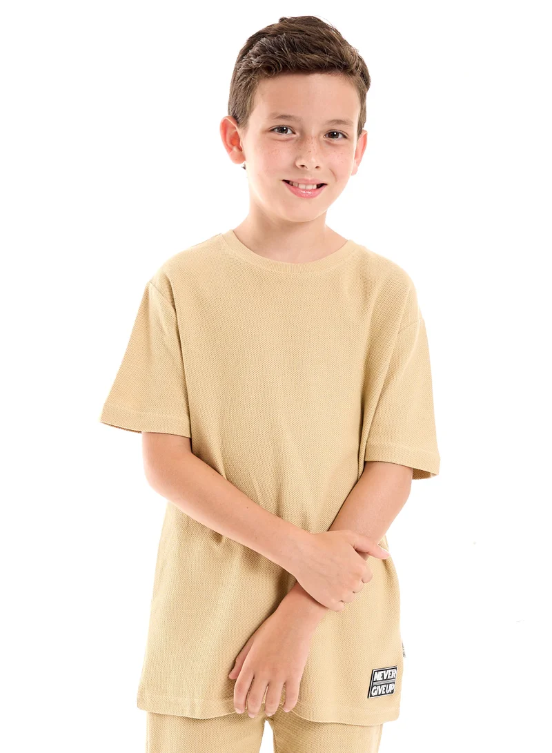 victor and jane Boys 2-Piece Set: T-Shirt & short for (6-12 Years) Beige